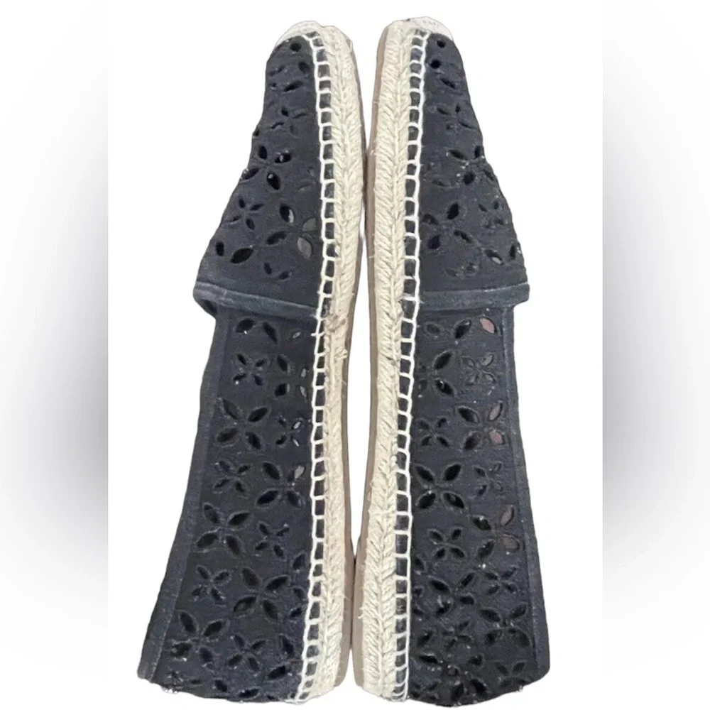 New Michael Kors Darci Black Eyelet Canvas Espadrilles Flat Shoe Slip On Sz 9.5